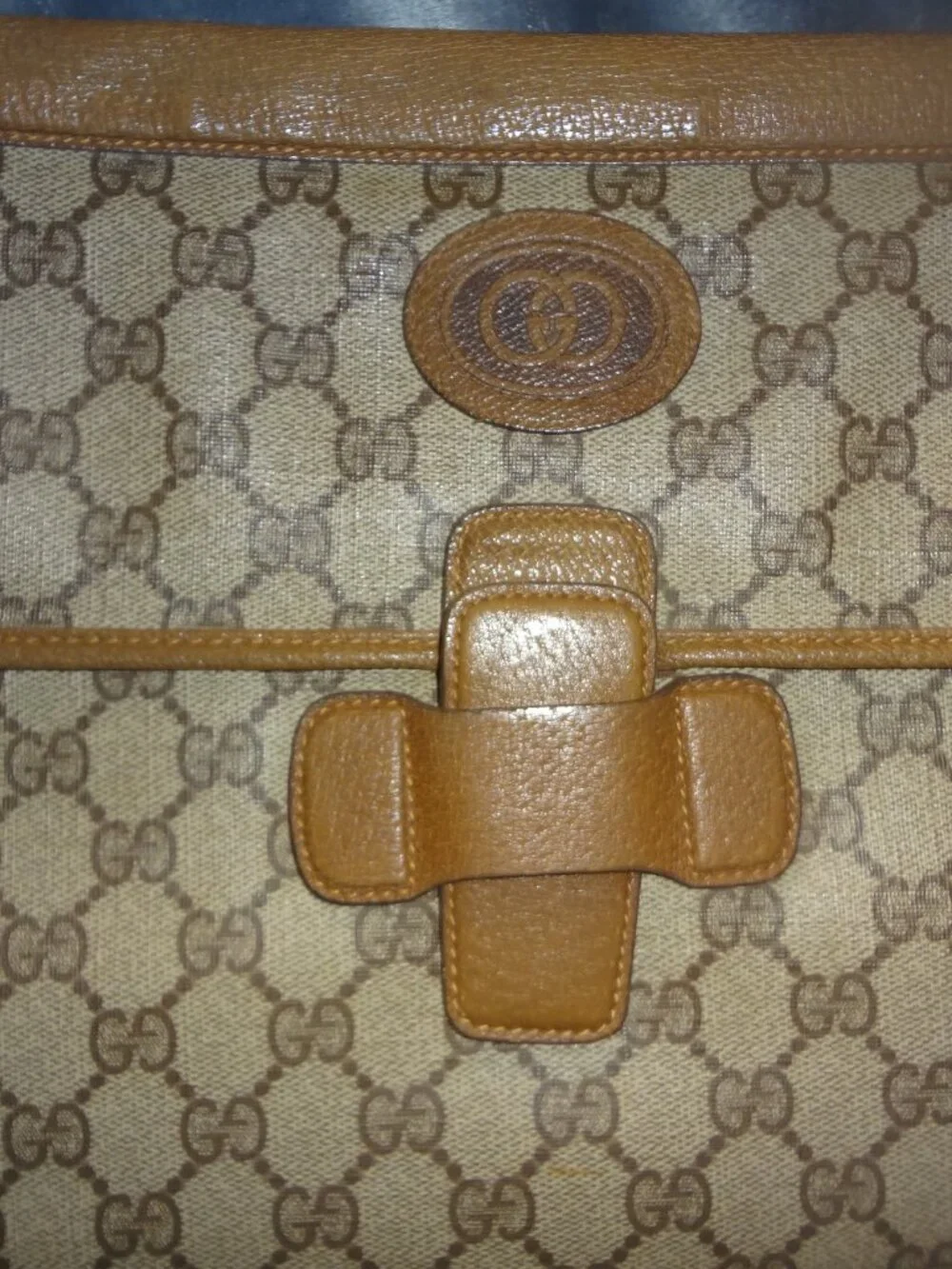 Vintage Brown Gucci Monogram w Leather Trim Laptop Bag Portfolio Documents